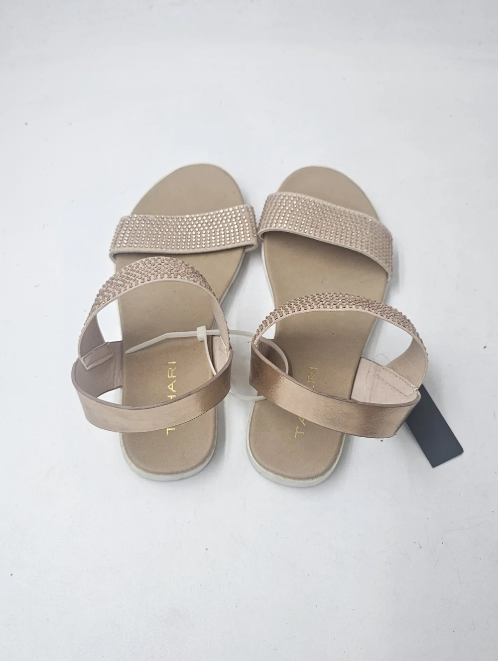 Tahari Girls Rhinestone Embellished Sandals Blush Tan Slip On Size 2 NWT